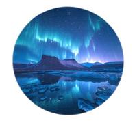 FEIPUHOME Art Tapis Rond Glacier océan, Motif enneigé Aurora, Lavable antidérapant à Poils Ras pour Salon, Chambre ou décoration intérieure 80x80cm