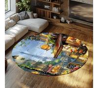 FEIPUHOME Art Tapis Rond Lavable antidérapant sur Le thème de Paris Tour Eiffel Lampadaire Fleuriste Tapis pour la Salle à Manger ou sous la Table Décoration Romantique pour la Maison 80x80cm