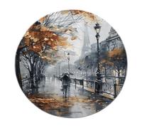 FEIPUHOME Art Tapis Ronds de scène de Rue de Paris Abstrait Moderne Lavable Doux à Poils Ras antidérapant Tapis de Sol pour sous la Table Bureau à Domicile décor Noir et Blanc 200x200cm