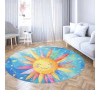 FEIPUHOME Art Tapis Ronds ludiques colorés Tapis de Soleil Souriant Vibrant Doux et Confortable pour la Chambre des Enfants Repas à Poils Ras antidérapant 80x80cm