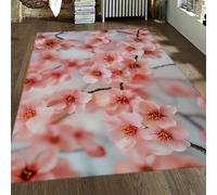 FEIPUHOME Art Tapis Roses romantiques Cherry Blossom Boho Lavable Antidérapant Doux Tapis à Poils Ras pour Chambre d’Enfant Salon Appartement Entrée 200x300cm