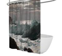 FEIPUHOME Art Thème l’océan Rideau de Douche Tôt Le Matin après Une tempête en mer Peinture célèbre Impression Décoration Salle Bain Accessoires Rideaux Bain 120 x 180 cm