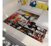 FEIPUHOME Art Thème Romantique Tapis avec Couple Tenant Un Parapluie sous la Tour Paysage Urbain Tapis Salon Chambre Sol Décor Lavable 60x90cm