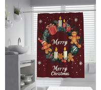 FEIPUHOME Art Vacances d’Hiver thème Rideaux de Douche Couronne de Noël Gui Bougie Biscuits Flocons de Neige Salle de Bain Rideau Décoration Tissu imperméable 180 x 220 cm