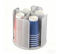 FEIQIAO Distributeur rotatif de tasse à café, organisateur de tasse et couvercle, porte-gobelet en papier avec 4 compartiments pour comptoir, cuisine, station de café, salon, buffet, bureau, bar (gris