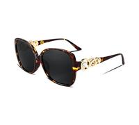 FEISEDY Lunette de Soleil Femme Polarisée Lunettes Grandes Vintage 70s 80s avec Perle et UV400 Protection B2821