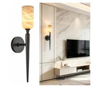 FEITENGDA Applique Murale Onyx Bras Forme Lance Style Français Moderne | Fixation Murale Cylindrique, Tige Métal Conique & Base Ronde, Douille G9, Lanterne pour Salon,Chevet Chambre(Black)