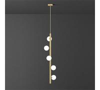 FEITENGDA Lampe suspendue style long doré du milieu du siècle, abat-jour globe en verre à plusieurs têtes, lustre intérieur moderne en laiton, lampadaire décoratif for cuisine, îlot, chambre(5 heads)