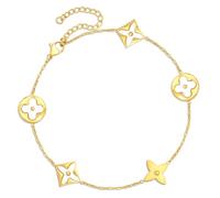 FEITENGU Bracelet élégant au design floral, fabriqué en argent sterling S925 et pierre onyx, fleur quatre feuilles, bijoux tendance, 11 cm, Cuir
