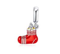 Feitery Breloque bonhomme en pain d'épice compatible avec les bracelets Pandora en forme de cœur - Cadeau de Noël pour femme, Zircone cubique, Zircone cubique