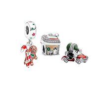 Feitery Breloque bonhomme en pain d'épice compatible avec les bracelets Pandora en forme de cœur - Cadeau de Noël pour femme, Zircone cubique, Zircone cubique