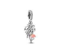 Feitery Breloque flamant rose compatible avec les bracelets Pandora en forme de cœur Doré