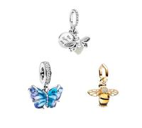 Feitery Ensemble de Trois(Papillons-Abeilles-Luciole) Charms Compatible avec les Bracelets et Colliers Pandora Voyageant Perles pour Femme