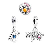 Feitery Ensemble de Trois(Solaire-Passeport-Avion) Charms Compatible avec les Bracelets et Colliers Pandora Voyageant Perles pour Femme