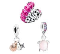 Feitery Ensemble de Trois(Tortues de mer-Chenille-Coquillage) Charms Compatible avec les Bracelets et Colliers Pandora Voyageant Perles pour Femme