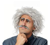 Feithmonic 3 Pcs Perruque Einstein, Albert Einstein Déguisement avec Sourcils et Moustache, Grise Perruque Adulte Scientifique Fou Professeur Savant Vieux Papi, pour Cosplay Halloween Noël Carnaval