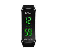 FeiWen Digital Montres Bracelet 50M Étanche Outdoor Sport Minimalisme Eclairage LED Rectangulaire Plastique de la Lunette et Caoutchouc Ruban Montre (Argent)