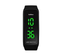 FeiWen Digital Montres Bracelet 50M Étanche Outdoor Sport Minimalisme Eclairage LED Rectangulaire Plastique de la Lunette et Caoutchouc Ruban Montre (Noir)