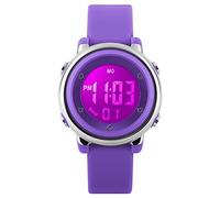 FeiWen Digital Outdoor Sport Montre Bracelet de Enfant 50M Étanche Multicolore LED Rétro Eclairage Multifonctionnel Plastique Montres et Caoutchouc Ruban Alarme Chronomètre, Violet