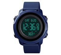 FeiWen Homme Digital Sport Montres Bracelet Électronique Thermomètre Étanche Temps Double Alarme Chronomètre Outdoor Militaires Montre Plastique de la Lunette et Caoutchouc (Bleu Noir)