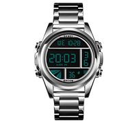 FeiWen Homme Mode Luxe LED Électronique Outdoor Multifonctionnel Acier Inoxydable Digital Sport Montre Bracelet Alarme Chronomètre Rétro Eclairage (Argent)