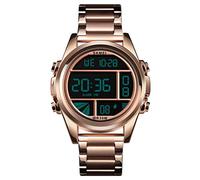 FeiWen Homme Mode Luxe LED Électronique Outdoor Multifonctionnel Acier Inoxydable Digital Sport Montre Bracelet Alarme Chronomètre Rétro Eclairage (Rose)