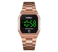 FeiWen Homme Mode Montres Touchez LED Électronique Digital Eclairage Acier Inoxydable Montre Bracelet (Les Roses)