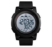 FeiWen Homme Outdoor Sport Digital Podomètre Montres 50M Étanche Outdoor LED Électronique Calorie Temps Double Chronomètre Calendrier Grand Plastique Militaires Montre Bracelet (Noir)