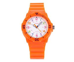 FeiWen Mode Simple Montre Bracelet de Enfant Rotatif Cadran de Multicolore Analogique Quartz 5ATM Étanche Plastique de la Lunette et Caoutchouc Ruban Fille et Garçon Montres, Orange