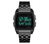 FeiWen Montres Bracelet de Homme LED Digital Temps Double 12H/24H Chronomètre Alarme Outdoor Militaires Digital Sport Plastique Montre et Acier Inoxydable Ruban (Noir)