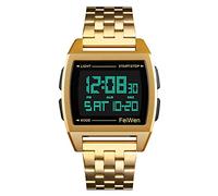 FeiWen Montres Bracelet de Homme LED Digital Temps Double 12H/24H Chronomètre Alarme Outdoor Militaires Digital Sport Plastique Montre et Acier Inoxydable Ruban (Doré)