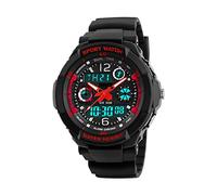 FeIWen Multifonctionnel LED Analogique Quartz Temps Double Outdoor Militaires Sport Digital Montre Bracelet de Femme et Garçon 50M Étanche Plastique Montre et Caoutchouc Ruban Alarme Chronomètre