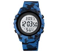 FeiWen Unisex Digital Sport Montres Bracelet Électronique Thermomètre Étanche Temps Double Alarme Chronomètre Outdoor Militaires Montre Alarme Chronomètre (Blanc Bleu)