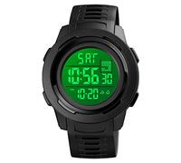 FeiWen Unisex Montre Bracelet de Femme et Homme LED Temps Double Alarme Plastique de la Lunette et Caoutchouc Ruban Outdoor Étanche Digitals Sport Multifonctionnel Montres (Noir)