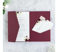 FEIYI Lot de 20 cartes d'invitation de mariage à trois plis découpées au laser pour mariage, fête prénuptiale, fiançailles, anniversaire (bordeaux) 13 x 18 cm
