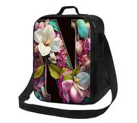 feiyuzhang A Letter N with Magnolia Flowers in the Style Boîte à déjeuner isotherme réutilisable Sac à déjeuner mignon fourre-tout pour femme Multicolore