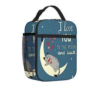 feiyuzhang Boîte à déjeuner 2023 « I Love You to The Moon » pour homme et femme, chat endormi tenant des cœurs sur la lune, isotherme, réutilisable, portable pour adultes, pour le travail, bleu et