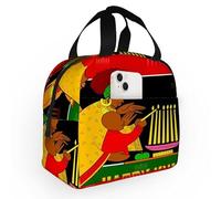 feiyuzhang Sac à déjeuner isotherme portable pour femme motif calligraphie Happy Kwanzaa, sac fourre-tout avec poche pour bureau, travail, pique-nique, randonnée, plage, entraînement, multicolore