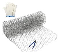 Feizeisun Grillage à poule - 350 mm x 3 m (3 feuilles) - Grillage hexagonal léger galvanisé - Avec pince coupante et gants