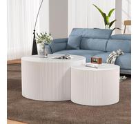 FeiZhiYanS Ensemble de 2 Tables Basses gigognes Rondes avec Pieds antidérapants, Style Moderne du Milieu du siècle, en Bois cannelé, idéales pour Le Salon, Les Petits espaces, Le Balcon,A