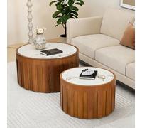 FeiZhiYanS Nesting Coffee Table Set of 2, Modern Round Fluted Center End Tables with Sintered Stone Desktop, Multifunctional Accent Table for Living Room Reception Apartment,C