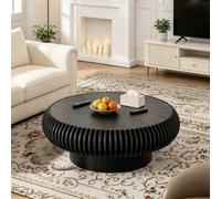 FeiZhiYanS Table Basse à Tambour Rond avec piédestal Robuste, Table Centrale contemporaine Minimaliste cannelée en Bois Moderne du Milieu du siècle pour Salon, Bureau, Salle de réception