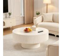 FeiZhiYanS Table Basse à Tambour Rond avec piédestal Robuste, Table Centrale contemporaine Minimaliste cannelée en Bois Moderne du Milieu du siècle pour Salon, Bureau, Salle de réception