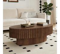 FeiZhiYanS Table Basse Ovale cannelée de 110 cm pour Salon, Table Basse Minimaliste à Pied Central en Forme de Tambour, Style Ferme Moderne du Milieu du siècle, Table Centrale elliptique avec,A