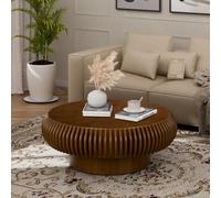 FeiZhiYanS Table Basse Ronde Artisanale cannelée avec Pied Stable et Robuste, Table Basse Tambour Moderne et Luxueuse, Table d'appoint Ronde pour Salon ou Appartement,O