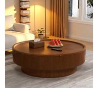 FeiZhiYanS Table Basse Ronde avec Rangement dissimulé, Table Basse Ronde Moderne avec Base Robuste, Table Basse Ronde en Forme de Tambour avec placage en Bois, pour Salon ou Appartement,Al