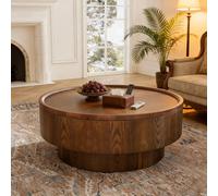 FeiZhiYanS Table Basse Ronde avec Rangement, Table Basse Tambour Ronde Moderne et Luxueuse en Bois Massif plaqué, idéale pour Les Petits espaces, notamment Le Salon et l'appartement,As