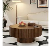FeiZhiYanS Table Basse Ronde cannelée en placage de Bois Massif, Table Basse Circulaire Moderne et Unique en Bois cannelé, Table Basse Tambour contemporaine pour Salon, Appartement,B