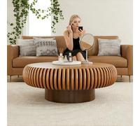 FeiZhiYanS Table Basse Ronde cannelée, Table Basse Moderne en Bois avec placage cannelé, Table d'appoint Ronde idéale pour Salon, Appartement, Bureau ou Petit Espace.,CS