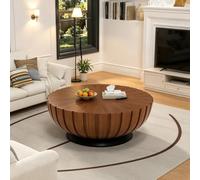 FeiZhiYanS Table Basse Ronde en Bois avec Base Massive, Style Moderne du Milieu du siècle, Table Basse contemporaine Minimaliste cannelée pour Salon, Bureau ou Salle de réception,HL